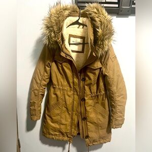 ABERCROMBIE & FITCH Jacket Womens Medium Brown Fur Hooded